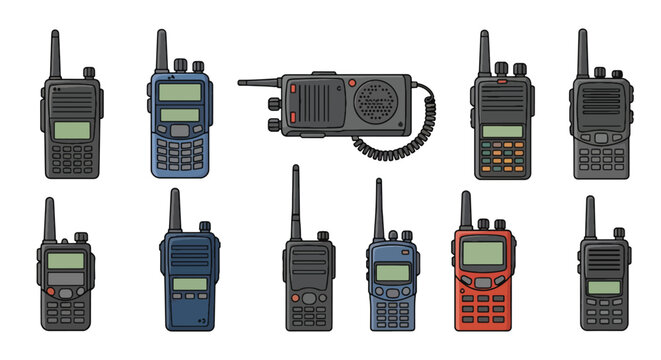 Collection of various handheld two way radios and walkie talkies