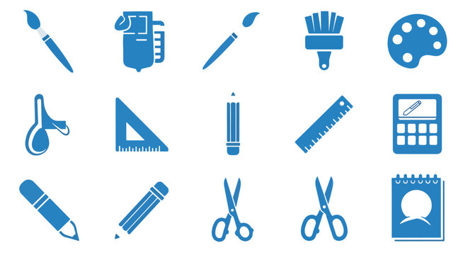 Collection of various artistic and crafting tools icons