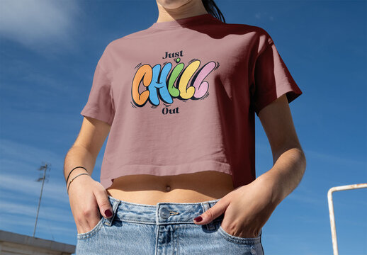 Female Front Tee Mockup With Hands