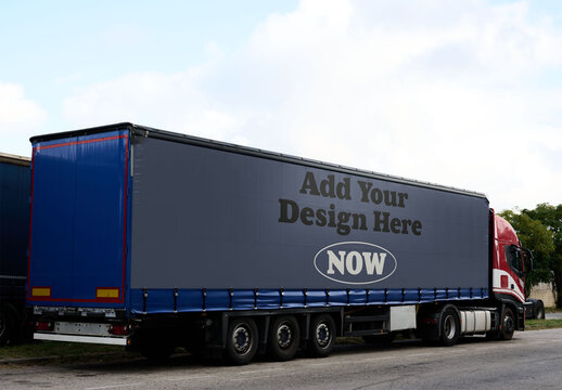 Mockup of Blue Navy Trailer Parked on the Street