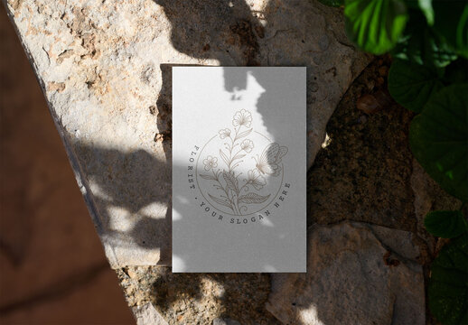 vertical green Business Card Mockup on Stone