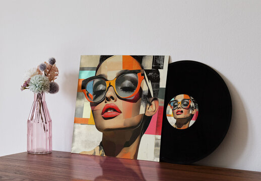 Mockup of Vinyl Jacket or cover and label Record 