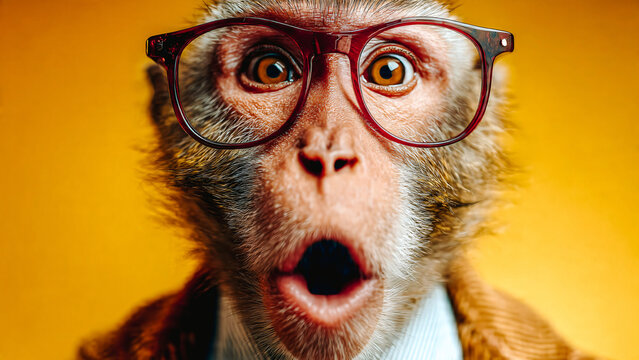 Singe portant des lunettes tr&egrave;s surpris