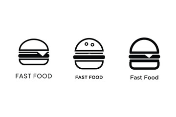Fototapeta premium Minimalist Burger Icon Set - Black and White Fast Food Logo Templates and Vector Illustrations
