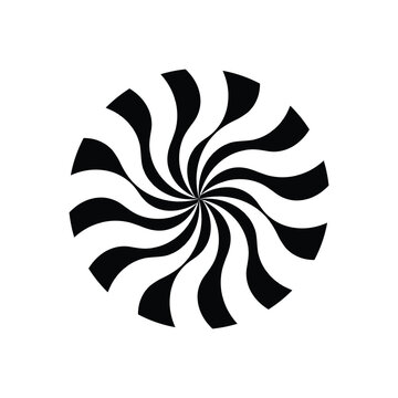 This image shows a classic black and white hypnotic spiral or "discordia" design. The curved, radiating black arms against the white background create a strong optical illusion of rotation and depth.