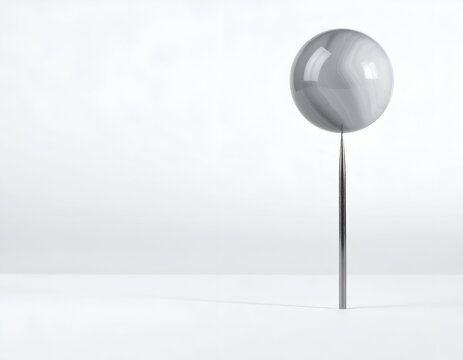 Conceptual surreal 3D rendering of a smooth white pearl sphere balancing perfectly on the tip of a sharp needle.