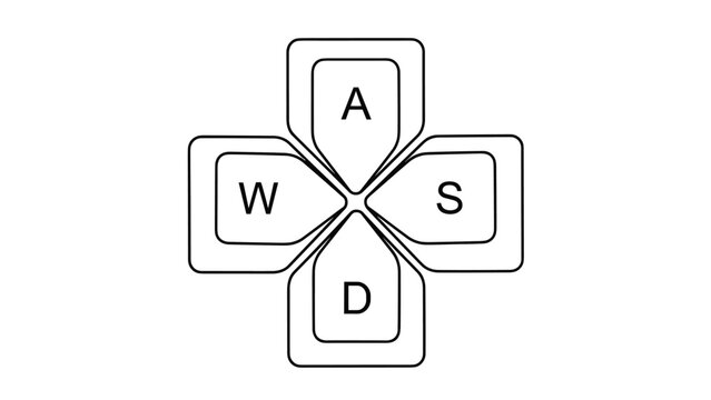 Minimalist outline illustration of the standard WASD keyboard keys commonly used for PC gaming navigation.