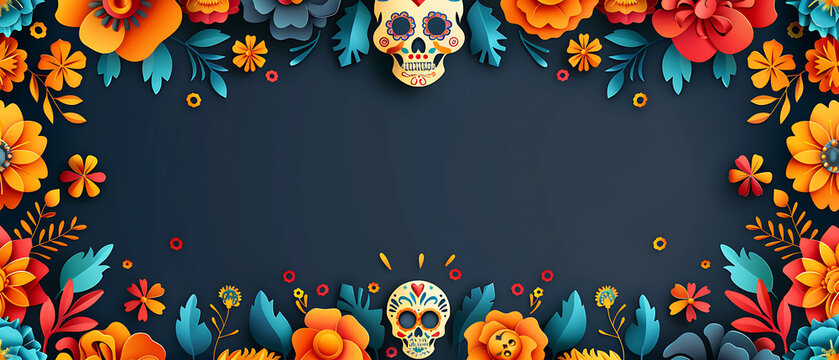 Ultra wide Mexican Cinco de Mayo fiesta banner background with colorful guitar maracas and copy space for holiday web design