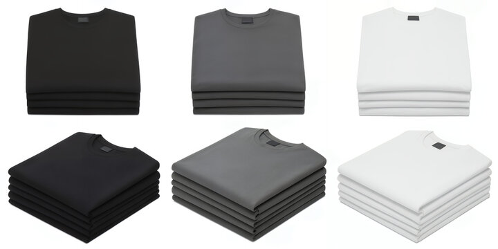 Stacked plain black gray and white t shirts stacked clothes black t shirts
