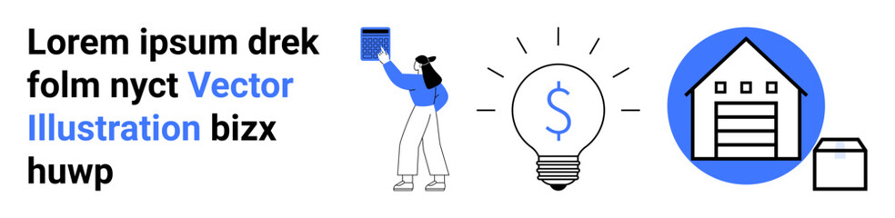 Business ideas, logistics management, financial savings, innovative solutions, investment planning, creative thought. Woman placing a document, light bulb and warehouse. Innovation and logistics © robu_s