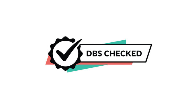 Official dbs checked badge logo with a black checkmark and text on a white banner for background checks and security clearance identity.