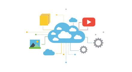Obraz premium Colorful illustration depicting cloud storage, data, and video sharing