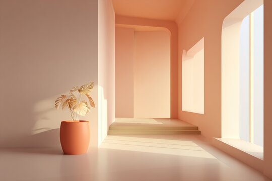 Minimal 3D morandi color office space, simple business interior background