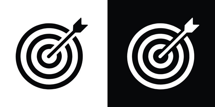 Target icon. Target with arrow silhouette vector. Bullseye pictogram for success, achievement, strategy and direction