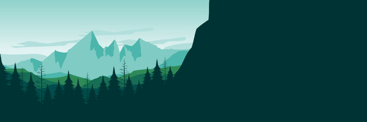 Fototapeta premium Minimalist green cliff vector illustration for nature UI design header