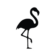 Fototapeta premium Black silhouette of a flamingo standing on one leg bird white background