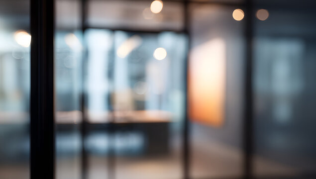 A high-quality photo that was shot with a telephoto lens in daytime that depicts a blurry background with a door and glass wall and blurry bokeh lighting for a business concept design.