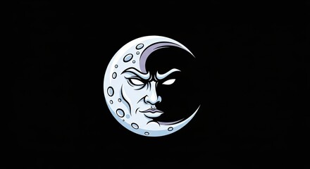Obraz premium Fierce Moon God Mascot Logo with Crescent Face on Black