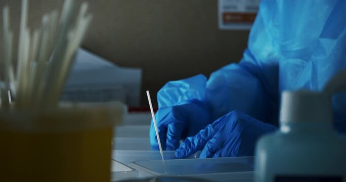 Cinematic view inside Corona test laboratory in Berlin Germany Europe