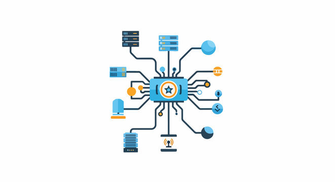 Network connections and data exchange concept with central hub