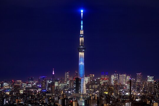 【夜景100選】アイ・リンクタウン展望施設より眺める東京スカイツリーと新宿方向の夜景