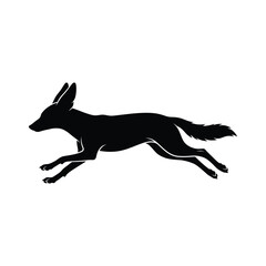 Fototapeta premium Black silhouette of a running jackal animal mammal