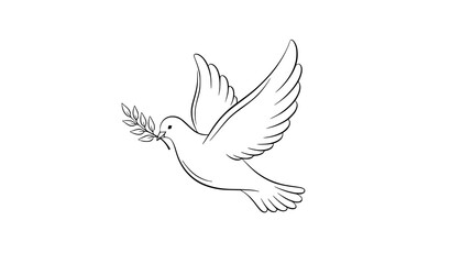 Obraz premium Elegant line art dove with olive branch descending peace and spirituality symbol vector illustration isolated on white