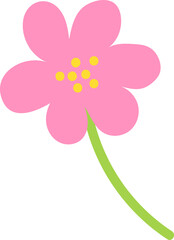 Pink flower with green stem illustration on white