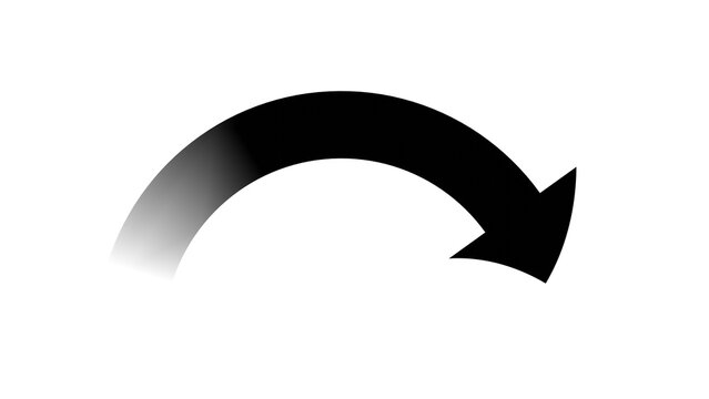 Black curved arc arrow rotation redo symbol on white background