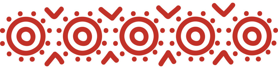 Aboriginal inspired red pattern border with ethnic symbols