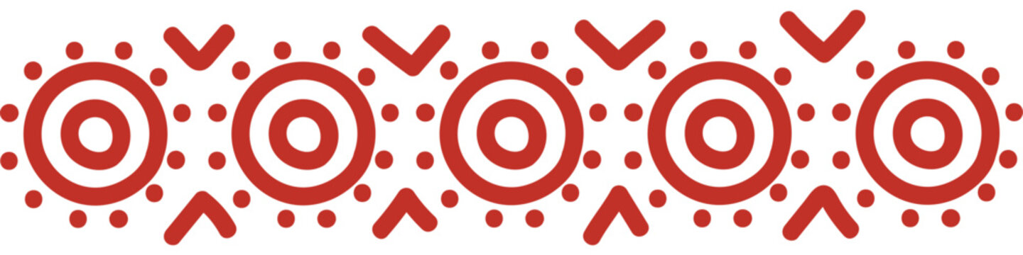 Aboriginal inspired red pattern border with ethnic symbols