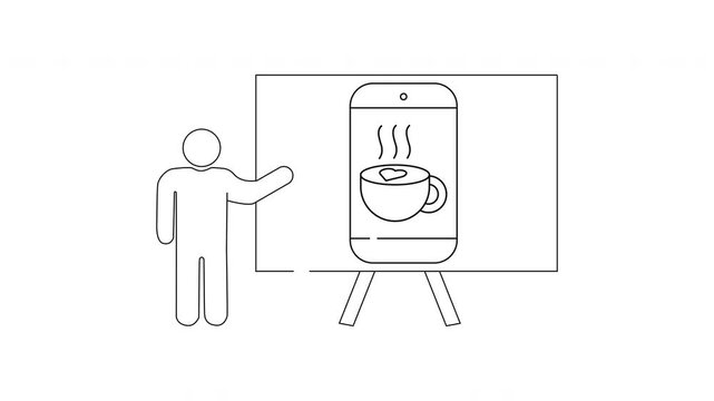Coffee Presentation - Outlined Illustration of a Person Presenting a Coffee Machine.