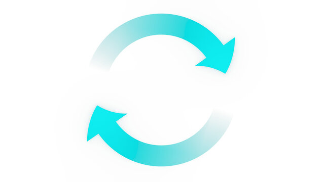 Cyan turquoise circular arrows rotation exchange refresh symbol on white background