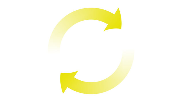 Yellow circular arrows rotation exchange refresh symbol on white background