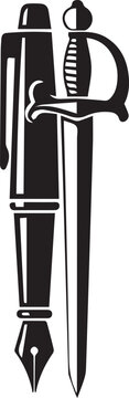 The pen is mightier than the sword a symbolic black and white illustration