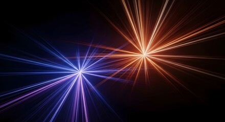 Obraz premium Vibrant purple and orange light bursts on dark background