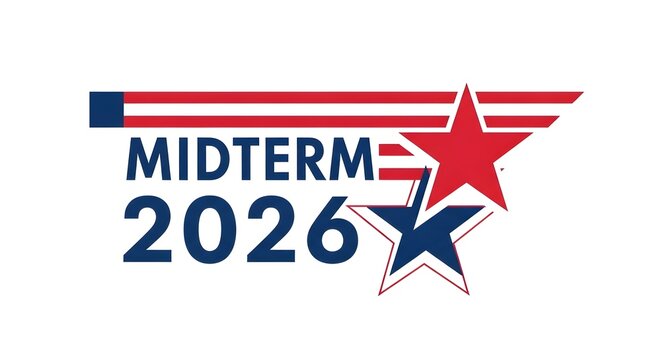 Bold graphic design for midterm elections in 2026 featuring a star and patriotic colors.