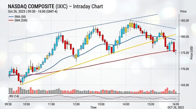 NASDAQ Composite IXIC Intraday Chart Showing Market Trends and Technical Analysis.