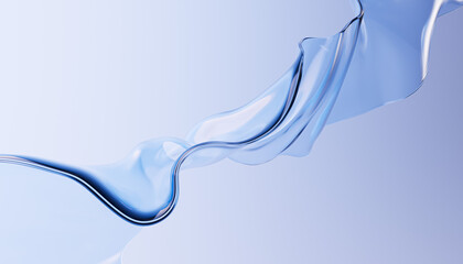 Elegant transparent blue gradient glass or thin film curve surface - dynamic innovative and clean abstract 3d rendering background.