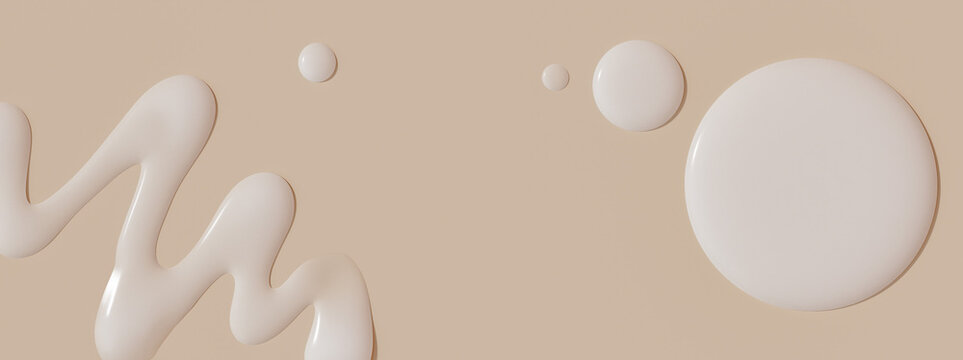 Beige cream liquid smears and drops forming an abstract minimalistic top banner layout for cosmetic foundation brand advertising dermatology product presentation and luxury body care marketing 