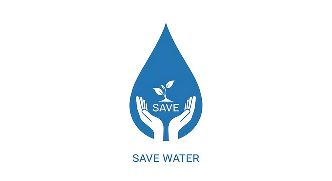 Save water logo, eco friendly symbol, conservation icon, blue droplet