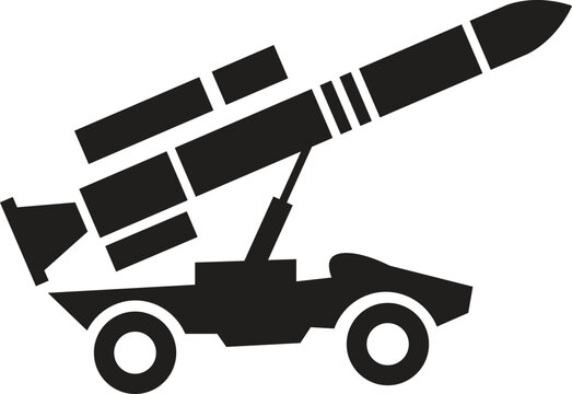 Military Rocket Truck Silhouette Vector Drawing of Multiple Launch Rocket System