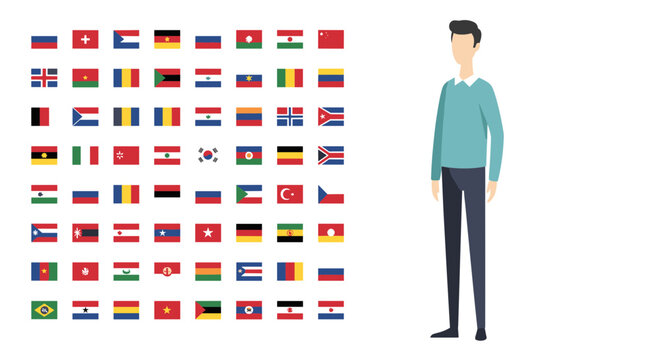 World Flags Collection Grid with Male Character