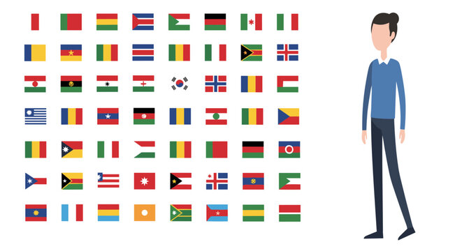 Large World Flags Set with Male Character