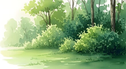 Obraz premium serene forest landscape with lush greenery and sunny atmosphere