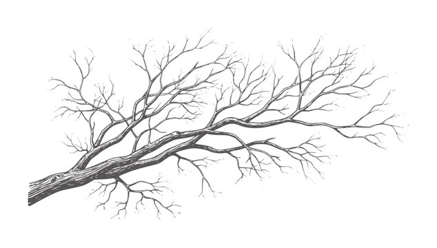 Bare black tree branches in monochrome ink style white