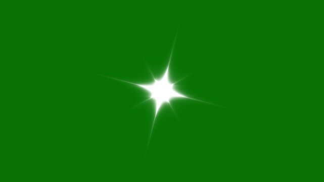 Twinkling sparkle stars shining animation, white vector doodle glitter star flashes with soft glowing light motion, seamless loop 4K festive overlay element on transparent alpha green background