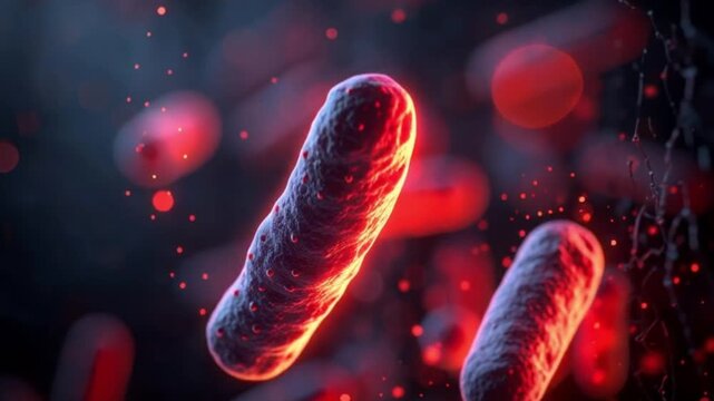 Microbiology Concept Dark Red Helicobacter pylori Bacteria Surviving in Acidic Digestive System. 4K Video