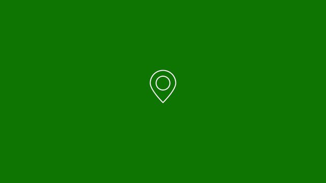 Green screen with white location pin map marker symbol white green background