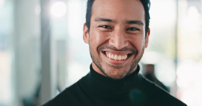 Finance, face or man in firm with laugh, career pride or ambition as funding advisor. Portrait, flare or investment consultant in agency with happiness, confidence or experience in risk management.